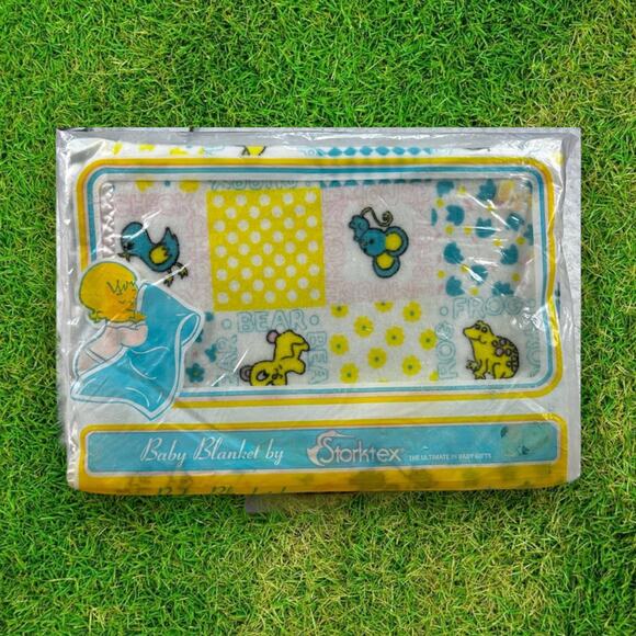 NOS Vintage Storktex Acrylic Baby Blanket Satin Binding 1970’s 36 x 45 - Picture 2 of 9